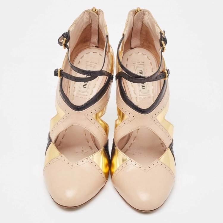 Pre Owned Miu Miu Tricolor Leather Cut Out Pumps Size 38.5