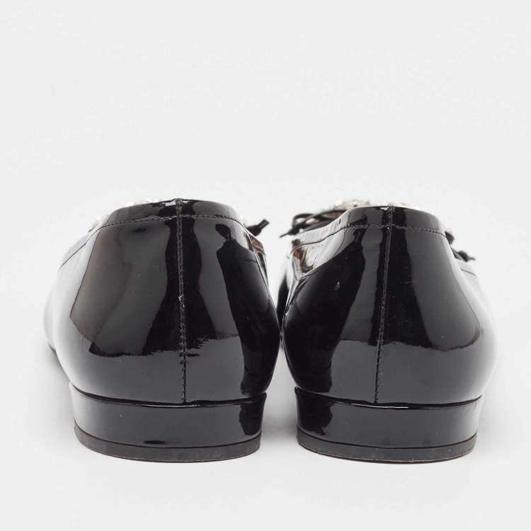 Pre Owned Miu Miu Black Patent Leather Crystal Embellished Ballet Flats Size 39