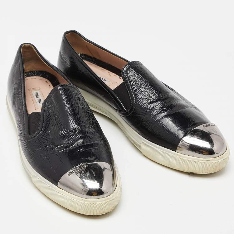 Pre Owned Miu Miu Black Patent Leather Slip On Sneakers Size 41