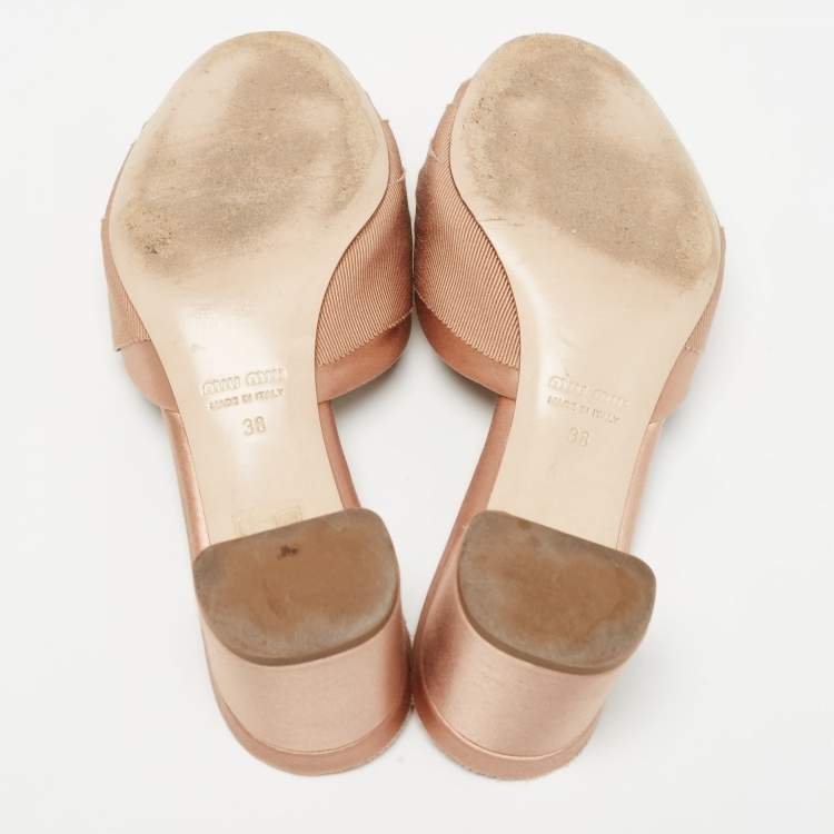 Pre Owned Miu Miu Beige Satin Crystal Embellished Sandals Size 38