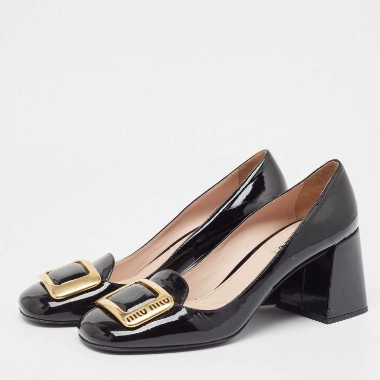 Pre Owned Miu Miu Black Patent Block Heel Pumps Size 40