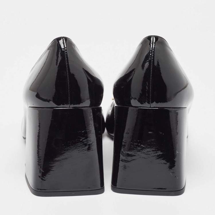 Pre Owned Miu Miu Black Patent Block Heel Pumps Size 40