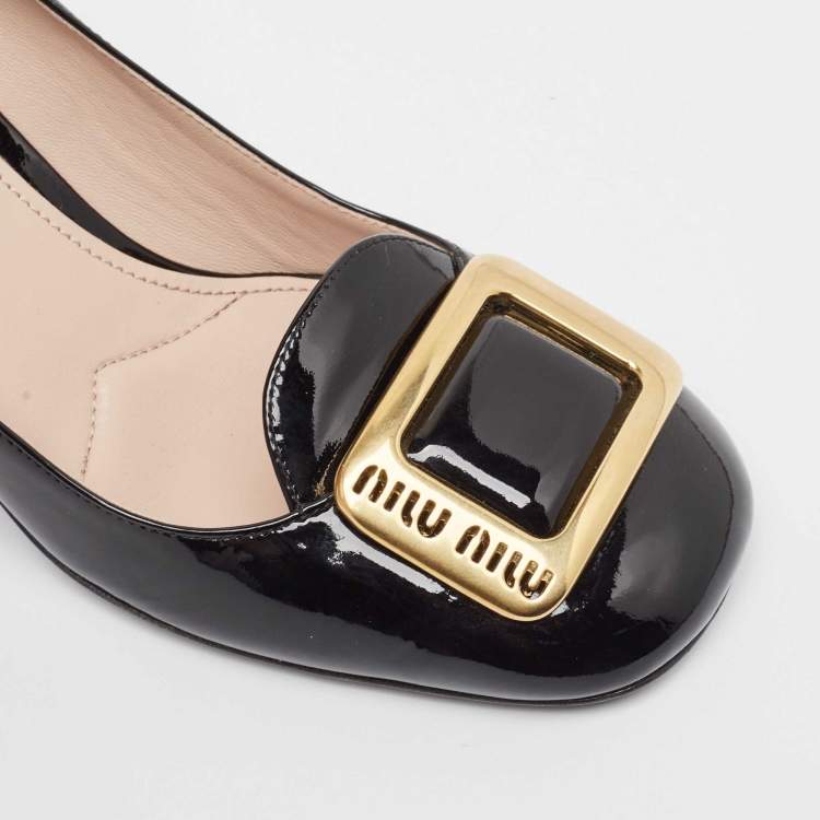 Pre Owned Miu Miu Black Patent Block Heel Pumps Size 40