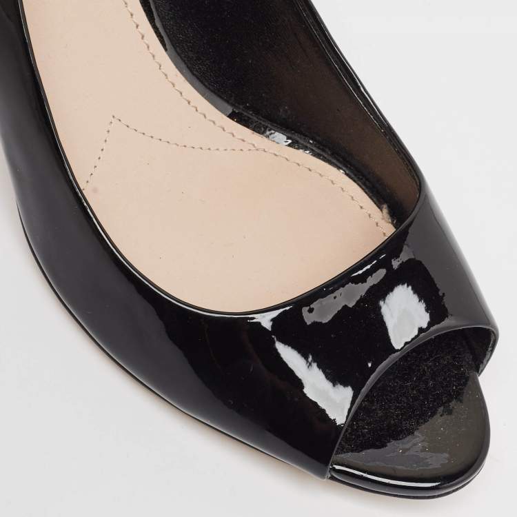 Pre Owned Miu Miu Black Patent Crystal Embellished Peep Toe Pumps Size 38