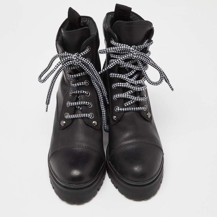 Pre Owned Miu Miu Black Leather Lace Up Combat Boots Size 37.5