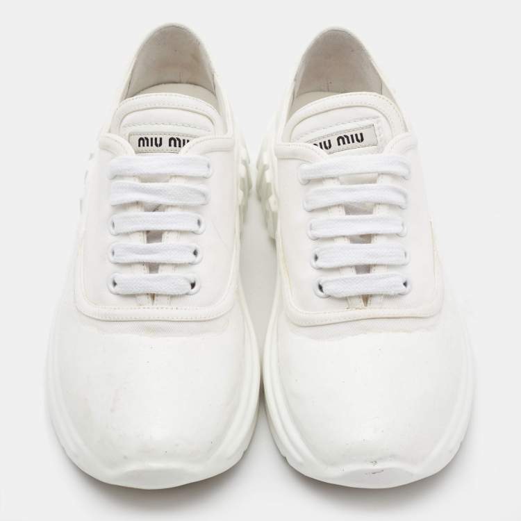Pre Owned Miu Miu White Canvas and Rubber Low Top Sneakers Size 37