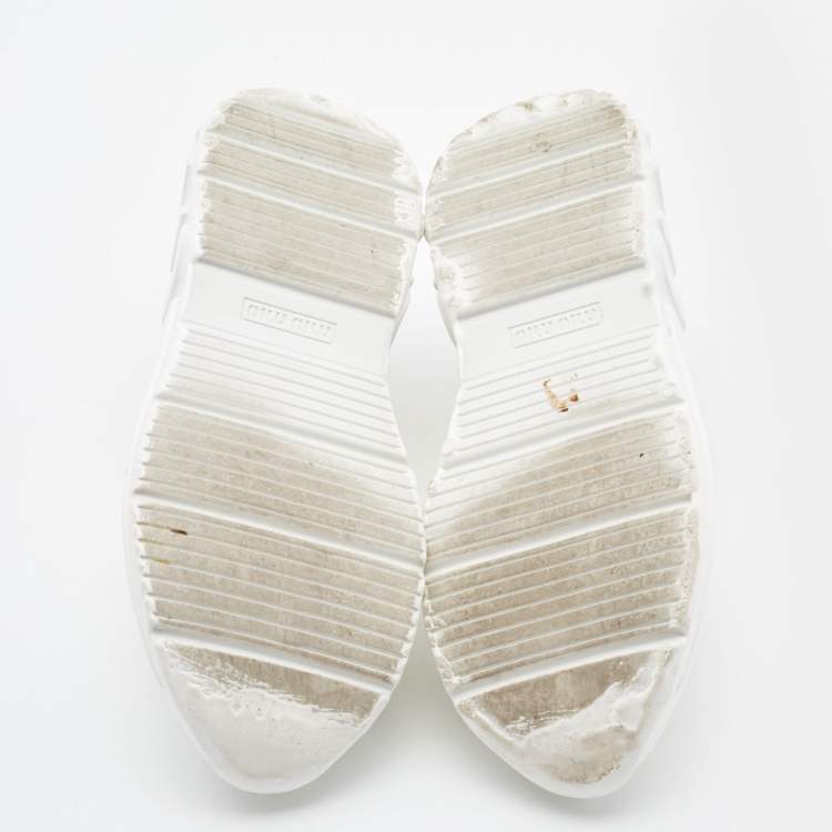 Pre Owned Miu Miu White Canvas and Rubber Low Top Sneakers Size 37