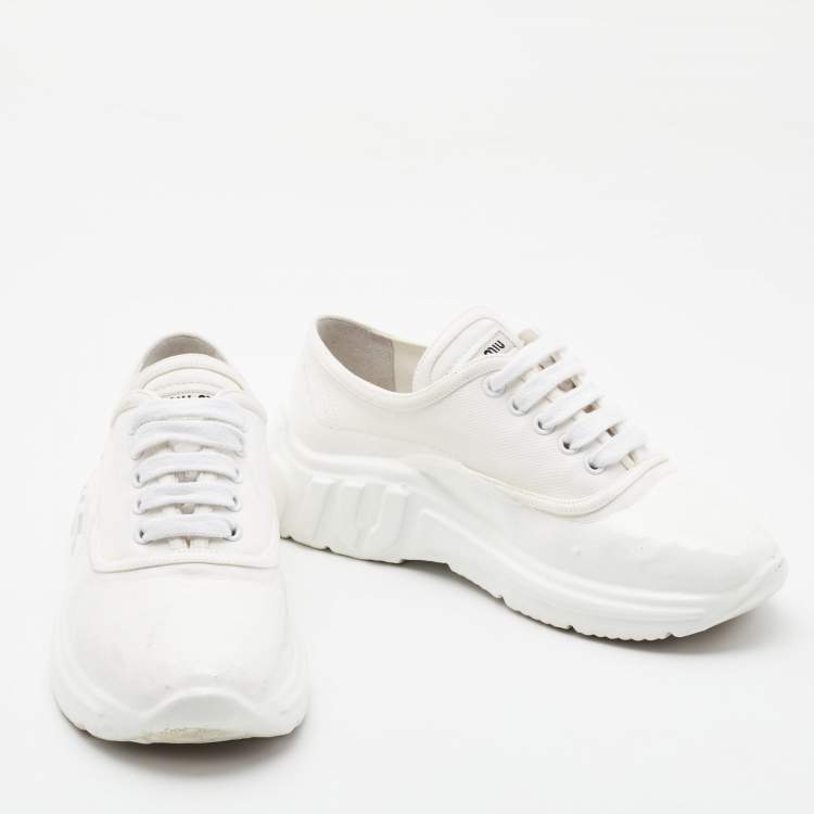 Pre Owned Miu Miu White Canvas and Rubber Low Top Sneakers Size 37