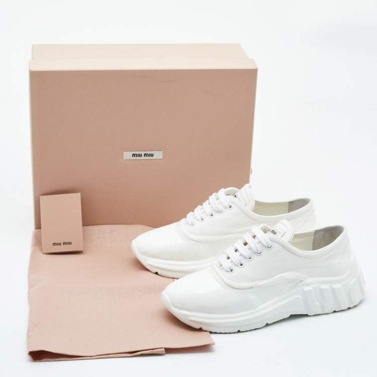 Pre Owned Miu Miu White Canvas and Rubber Low Top Sneakers Size 37