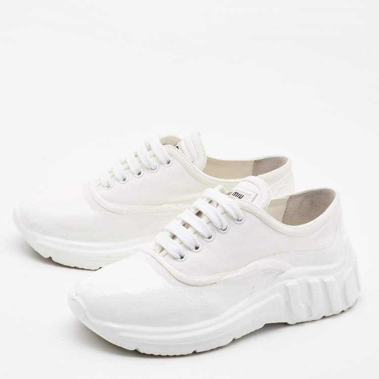 Pre Owned Miu Miu White Canvas and Rubber Low Top Sneakers Size 37