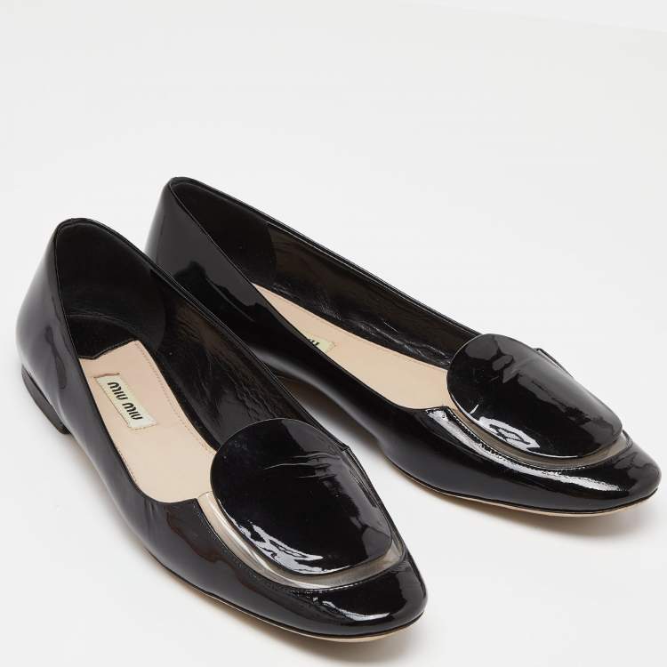 Pre Owned Miu Miu Black Patent Leather and PVC Ballet Flats Size 40