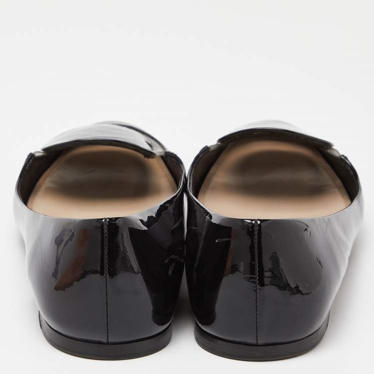 Pre Owned Miu Miu Black Patent Leather and PVC Ballet Flats Size 40