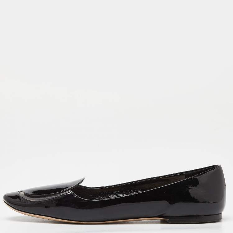 Pre Owned Miu Miu Black Patent Leather and PVC Ballet Flats Size 40