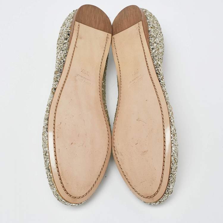 Pre Owned Miu Miu Gold Glitter Ballet Flats Size 39.5