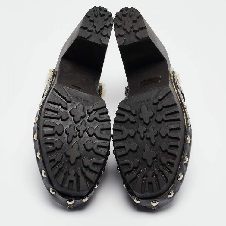 مملوكة مسبقًا Miu Miu Black Patent Leather Wooden Platform Mules Size 38.5