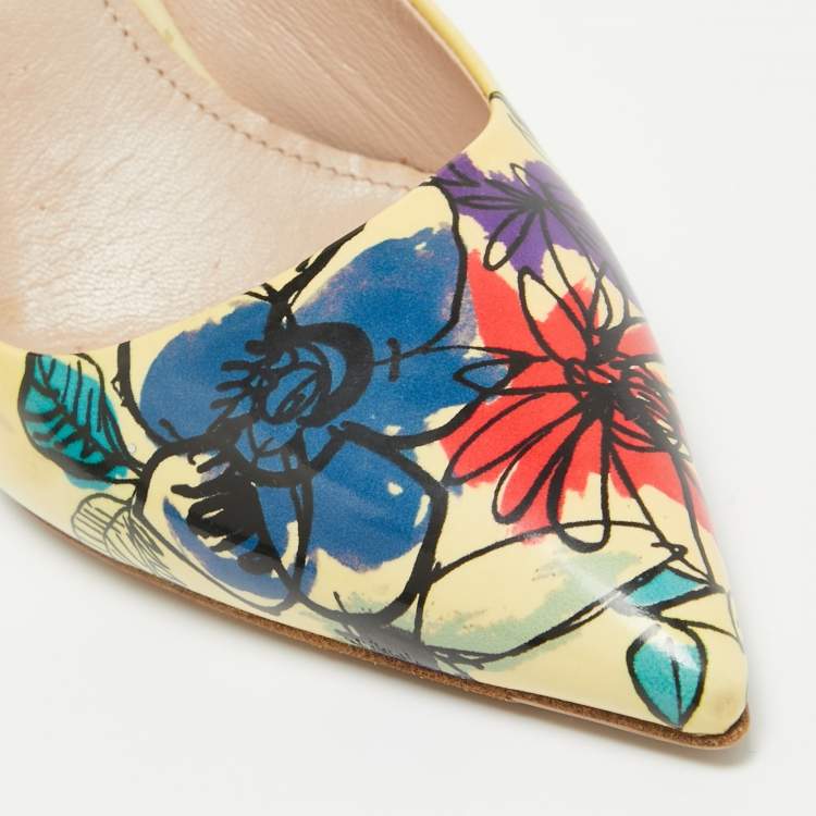 Pre Owned Miu Miu Yellow Patent Leather Floral Print Pumps Size 37