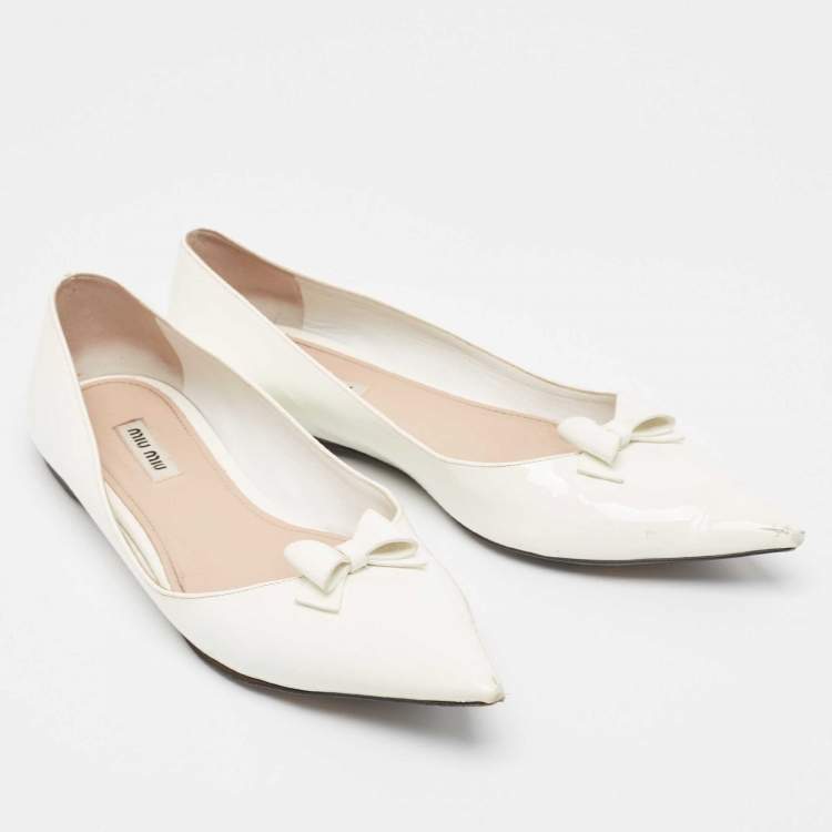 Pre Owned Miu Miu White Patent Leather Ballet Flats Size 38.5