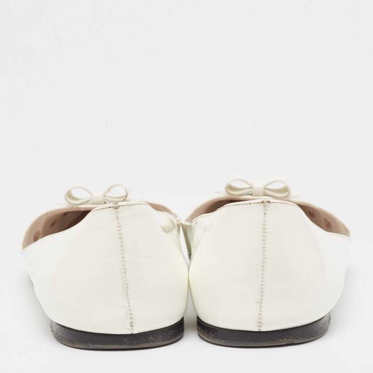 Pre Owned Miu Miu White Patent Leather Ballet Flats Size 38.5