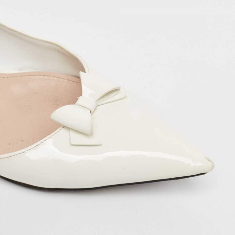 Pre Owned Miu Miu White Patent Leather Ballet Flats Size 38.5