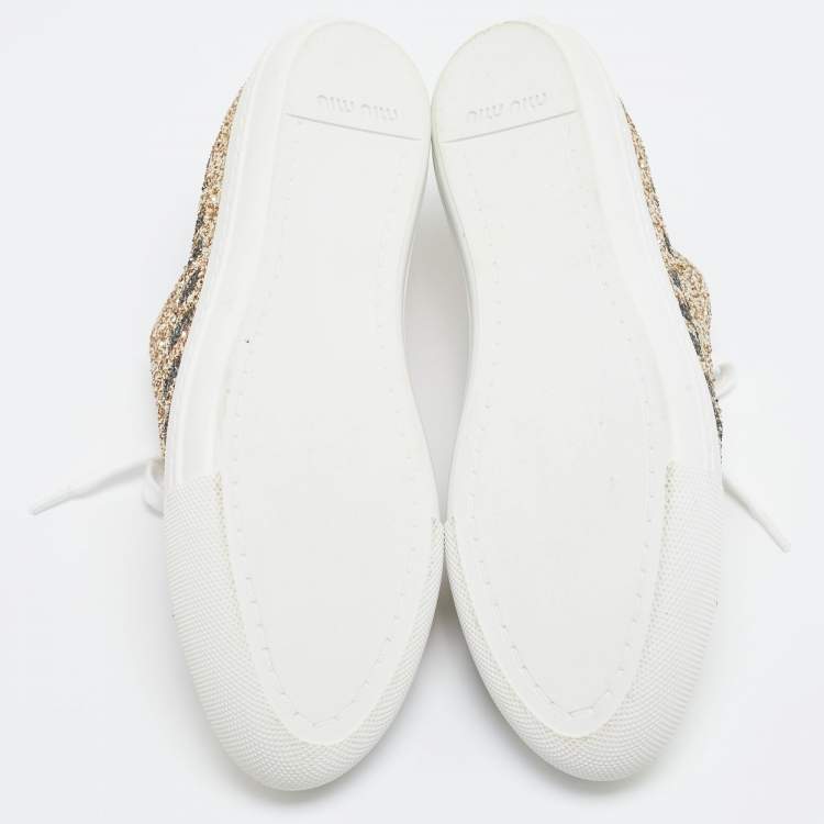 Pre Owned Miu Miu Gold Coarse Glitter Low Top Sneakers Size 39