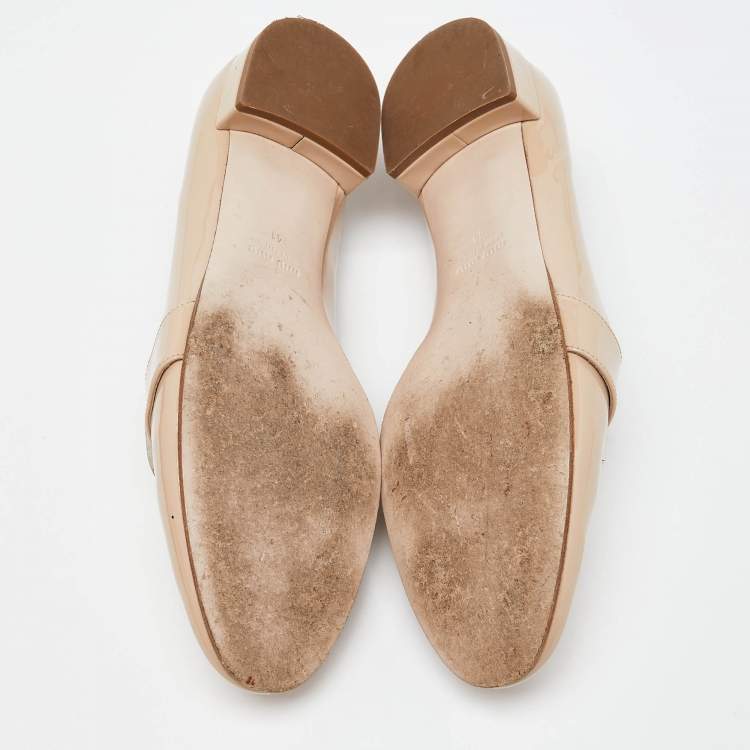 Pre Owned Miu Miu Beige Patent Leather Crystal Embellished Smoking Slippers Size 41