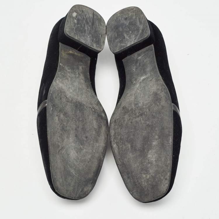 Pre Owned Miu Miu Black Velvet Crystal Embellished Smoking Slippers Size 37