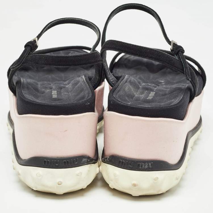 Pre Owned Miu Miu Black Suede Ankle Wedge Sandals Size 38 