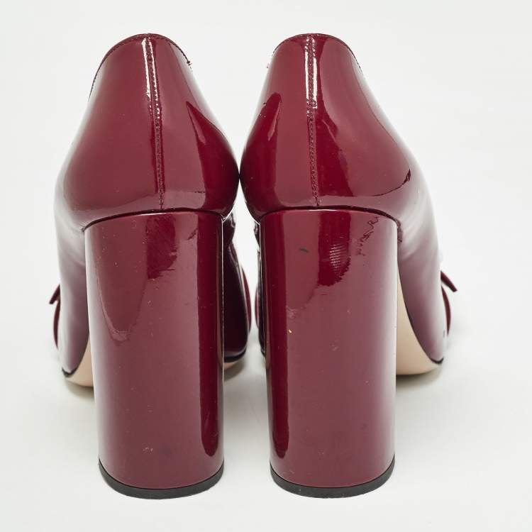 مملوكة مسبقًا Miu Miu Burgundy Patent Leather Buckle Detail Block Heel Pumps Size 36