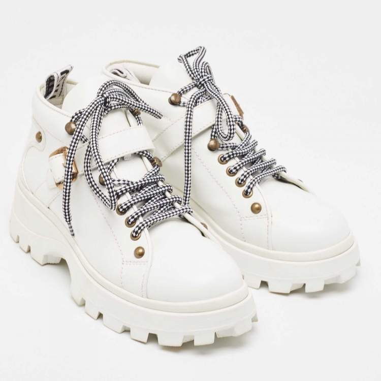 Pre Owned Miu Miu White Leather Lace Up Ankle Boots Size 39
