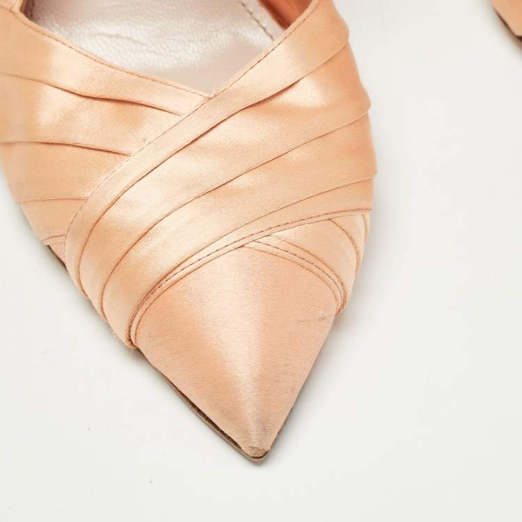 Pre Owned Miu Miu Orange Satin Crystal Embellished Slingback Pumps Size 38.5