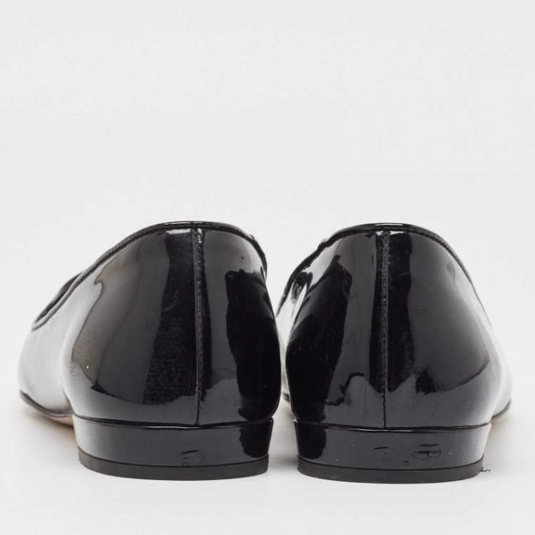 Pre Owned Miu Miu Black  Patent Leather Crystal Embellished Smoking Slippers Size 36