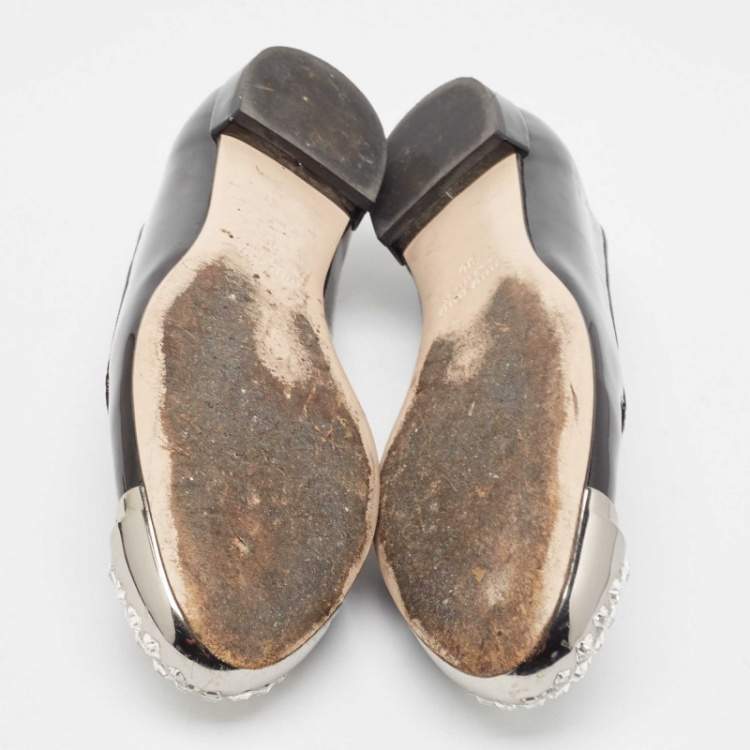Pre Owned Miu Miu Black  Patent Leather Crystal Embellished Smoking Slippers Size 36