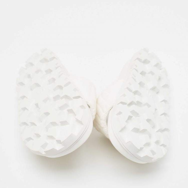 Pre Owned Miu Miu White Terry Fabric Logo Embroidered Slides Size 36