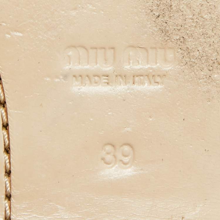 Pre Owned Miu Miu Metallic Leather and Glitter Ankle Strap Flat Sandals Size 39