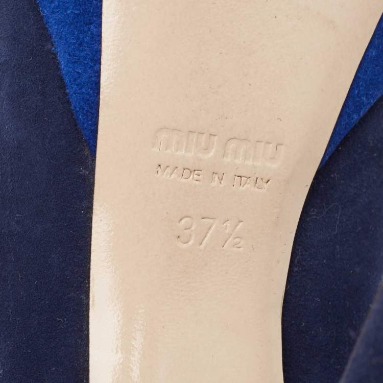 Pre Owned Miu Miu Blue Suede Peep Toe Platform Pumps Size 37.5