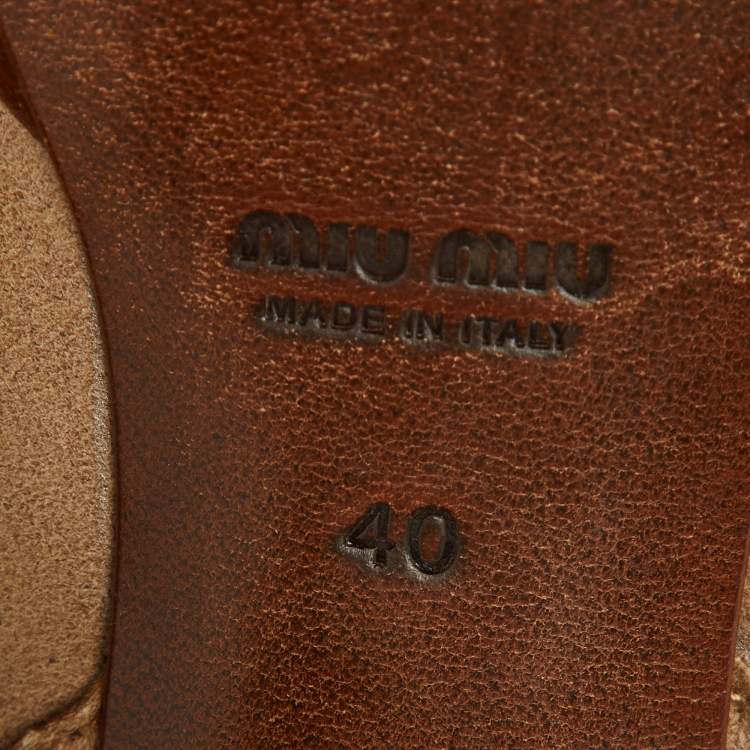 Pre Owned Miu Miu Light Brown Leather Fur Lined Knee Length Boots Size 40
