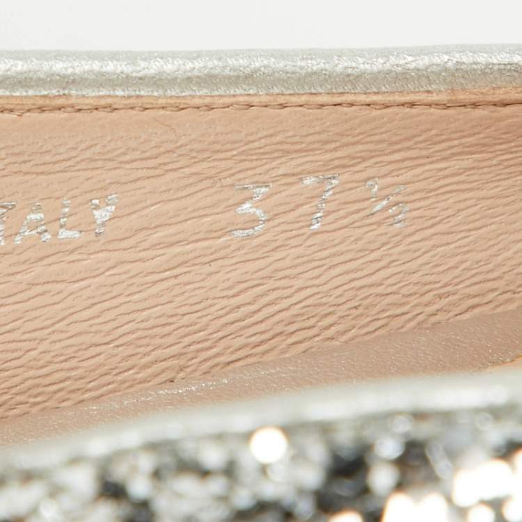 Pre Owned Miu Miu Silver Coarse Glitter Espadrille Platform Loafers Size 37.5