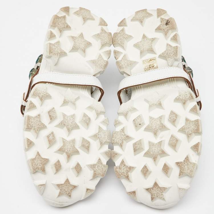 Pre Owned Miu Miu White Textured Leather Crystal Embellished Lace Up Sneakers Size 37