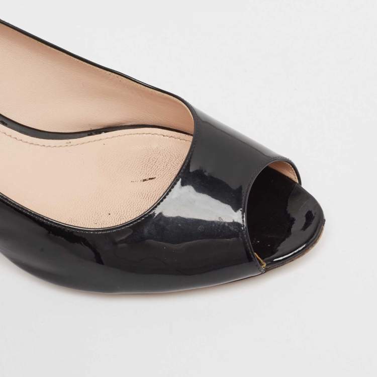 Pre Owned Miu Miu Black Patent Leather Crystal Embellished Heel Pumps Size 40.5