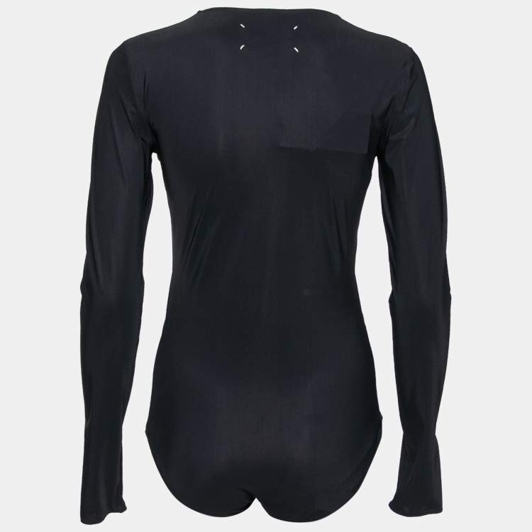Pre Owned MM6 Maison Margiela Black Jersey Overlay Detail Long Sleeve Bodysuit M