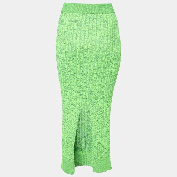 Pre Owned MM6 Maison Margiela Green Space Dyed Rib Knit Slit Detail Skirt S