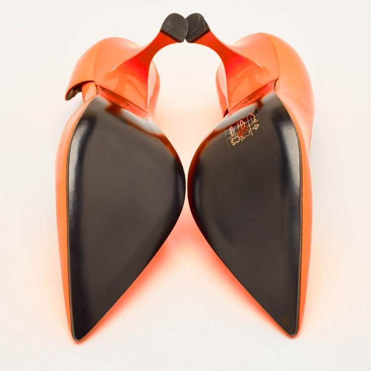 مملوكة مسبقًا MM6 Maison Margiela Neon Orange Leather Pointed Toe D'orsay Pumps Size 37