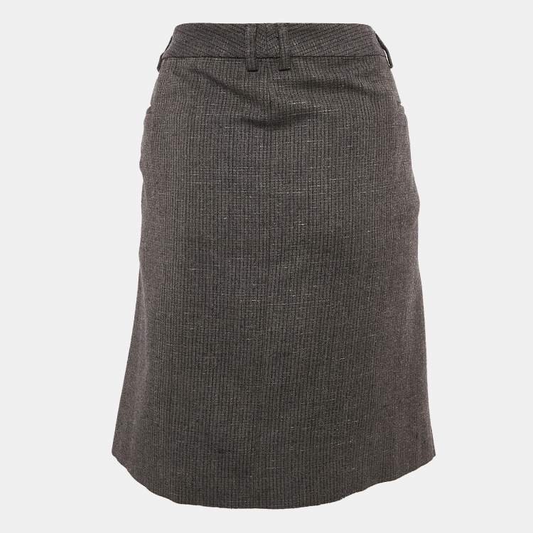 Pre Owned Maison Margiela Grey Wool Pleated Pencil Skirt M