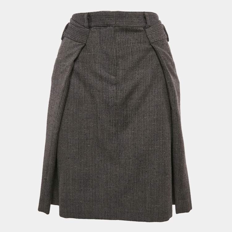 Pre Owned Maison Margiela Grey Wool Pleated Pencil Skirt M