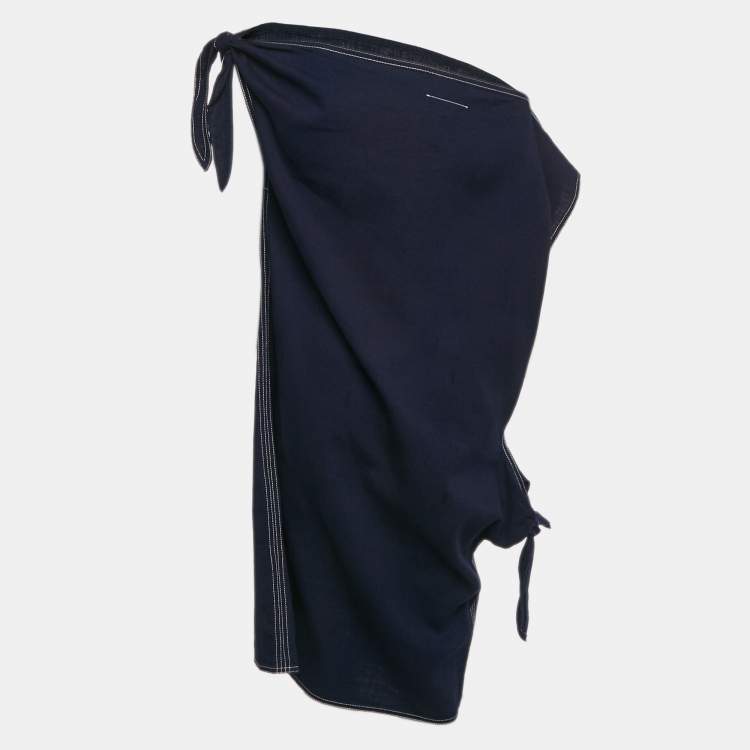 Pre Owned MM6 Maison Margiela Dark Blue Cotton Knot Detail Short Dress One Size