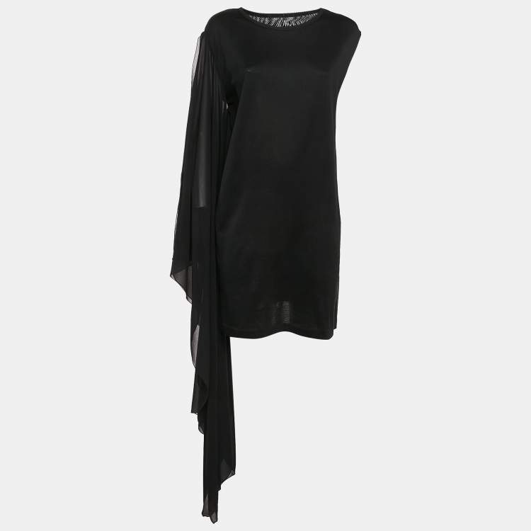 مملوكة مسبقًا MM6 Maison Margiela Black Cotton Knit Elongated Sleeve Mini Dress M