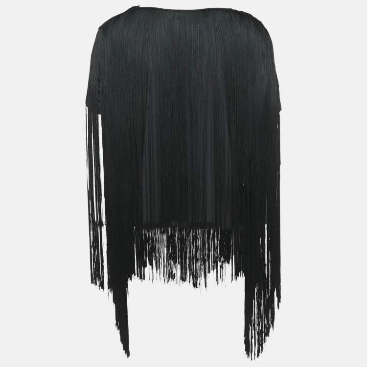 Pre Owned MM6 Maison Margiela Black Jersey Tassel Detail T-Shirt S
