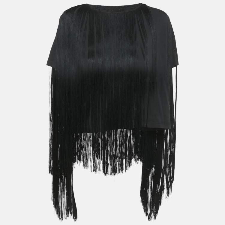 Pre Owned MM6 Maison Margiela Black Jersey Tassel Detail T-Shirt S
