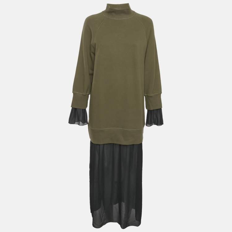 Pre Owned MM6 Maison Margiela Green/Black Cotton and Chiffon Midi Dress S