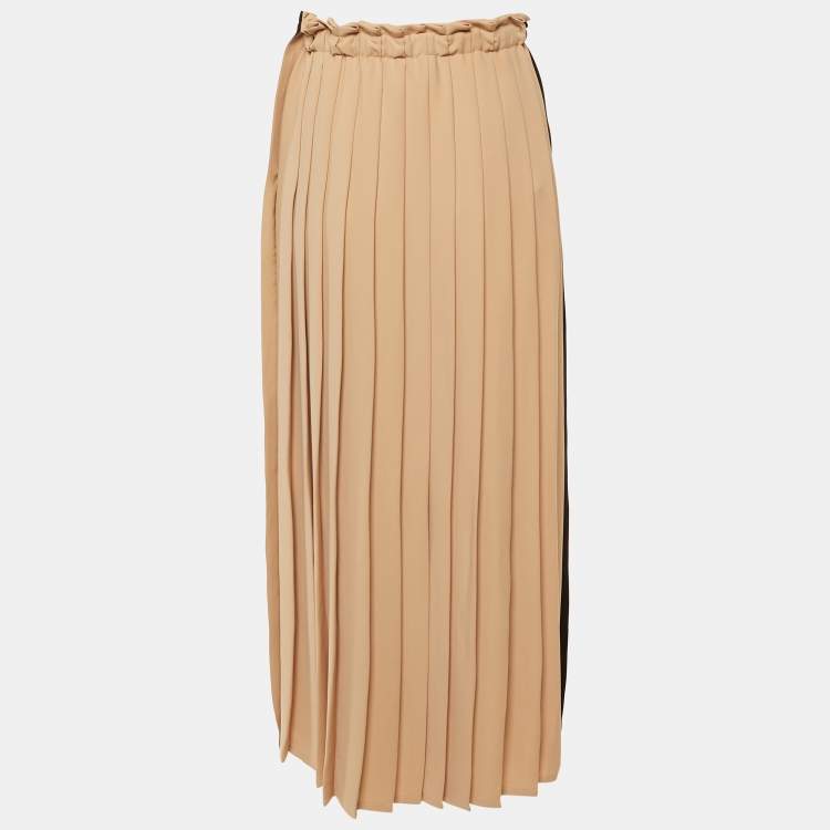 Pre Owned MM6 Maison Margiela Beige/Black Crepe Pleated Midi Skirt M